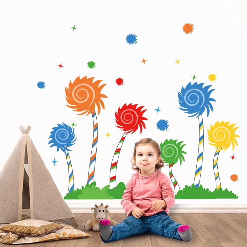 decalmile Large Colorful Tree Wall Decals Kids Wall Stickers Baby Nursery Childrens Bedroom Playroom Wall Decor - Image 1